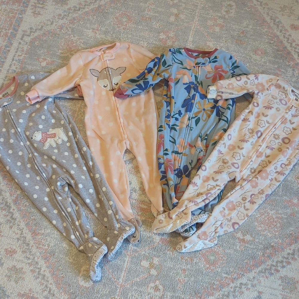 18 Month Fleece Baby Footie Onesie Set - Floral and Animal Prints